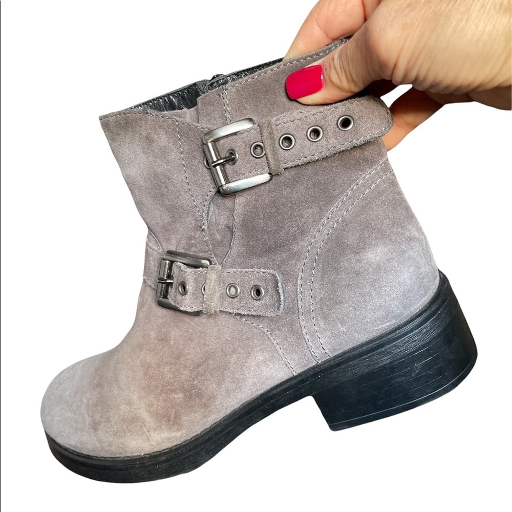 Aquatalia Brown Suede Double Buckle Moto Boots size 10 Made in Italy - Picture 10 of 14